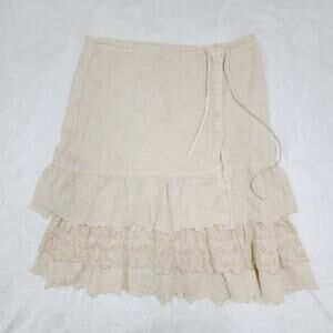 Vintage Eyelet Cotton Skirt Italy 42 Cream Lace Cottagecore Romantic Boho